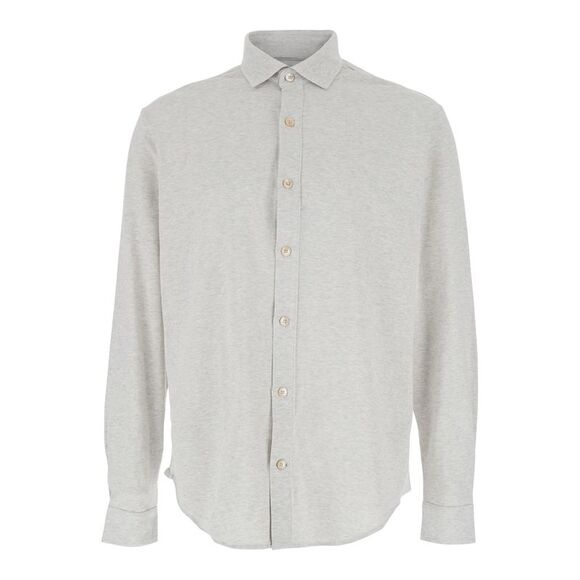 Eleventy Men Grey Shirt With Classic Collar In Cotton Man